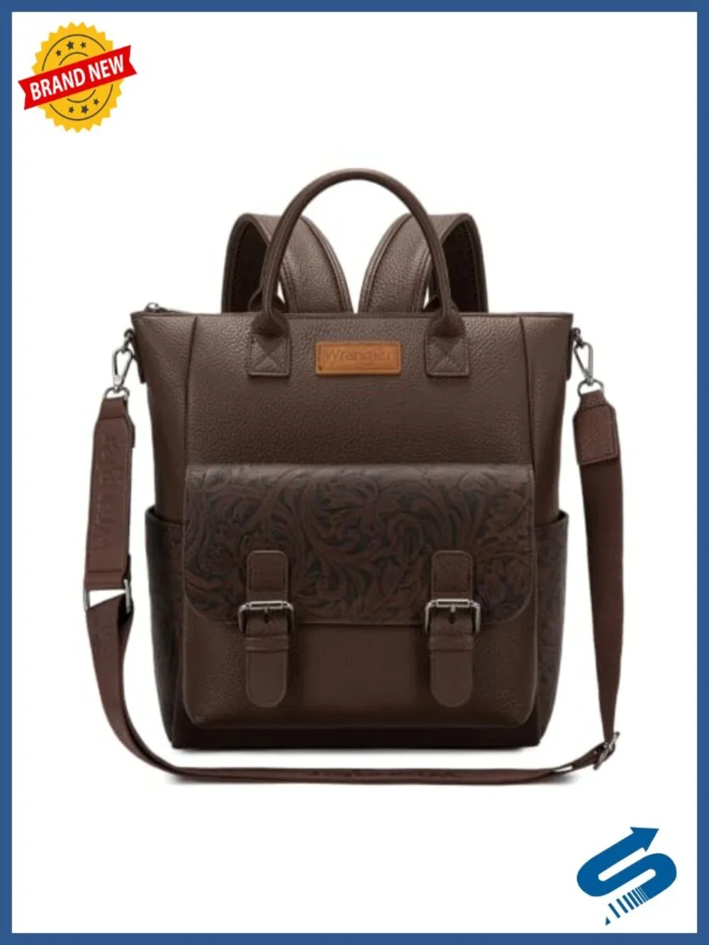 Medium Faux Leather Convertible Backpack Purse with Crossbody Strap